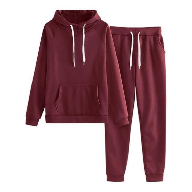 Women Plush Hoodie and Pants Set 2 Pcs Solid Color Long Sleeve Top Elastic Waist Ankle Banded Trousers Thick Sport Fitness Suit