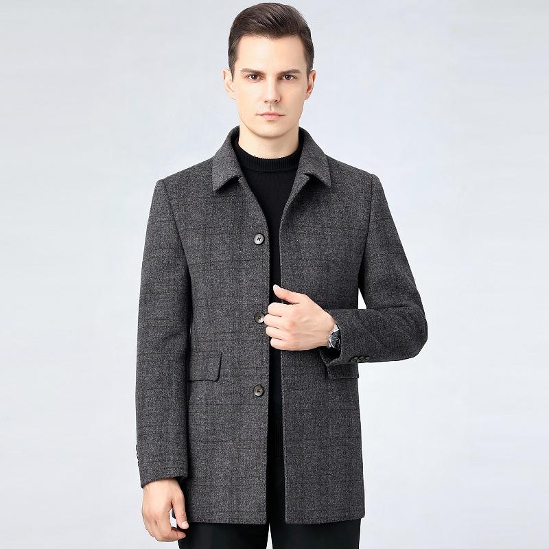 Double-sided cashmere coat for men, mid-length winter woolen woolen thickened warm coat for middle-aged dads