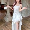 Sexy Spaghetti Strap Ruffle Irregular Bodycon Party Club Evening Dress Women Mesh Suspender Spring Summer Holiday Beach