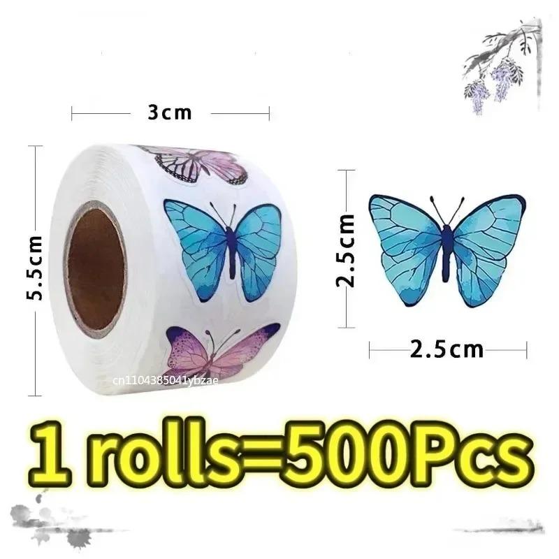 500pcs/roll Butterfly Flower Sticker 1 Inch 8 Design Colorful Butterfly Decals Decorative Flowers Cute Sticker Party Favor Decor