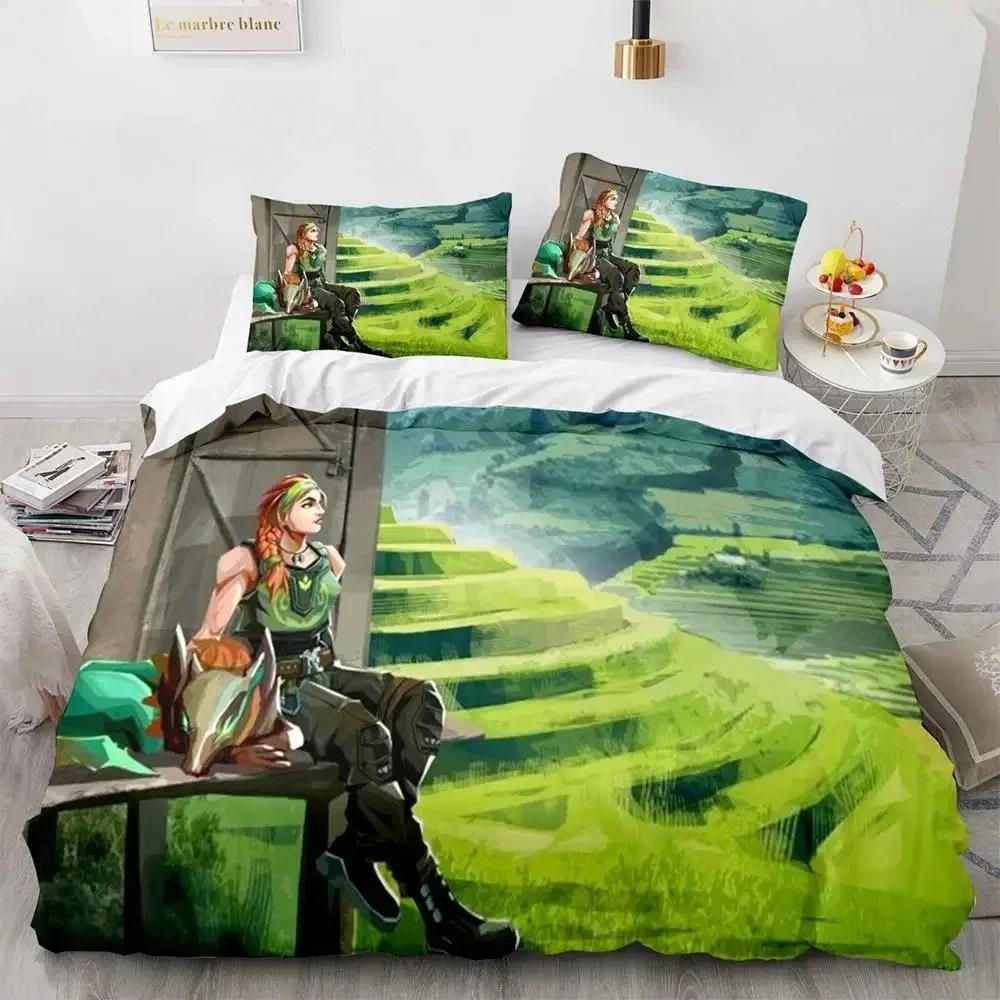 Game Valorant Neon Bedding Set Boysgirls Twin Queen Size Duvet Cover Pillowcase Bed Kids Adult Fashion Home Textile Customizable