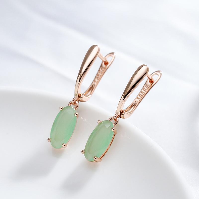 Kienl New Simple Rose Gold Color Long Earring For Women Luxury Green Natural Zircon Drop Earring High Quality Daily Jewelry