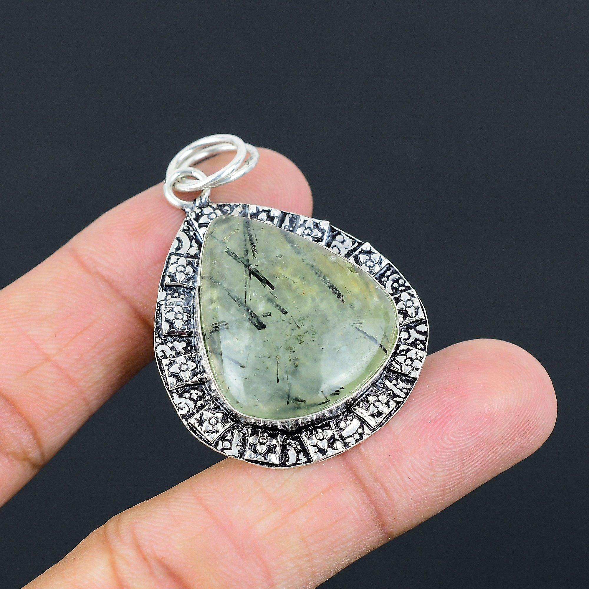 Daughters Day Deal 925 Sterling Silver Moss Moss Prehnite Stone Pendant Jewelry