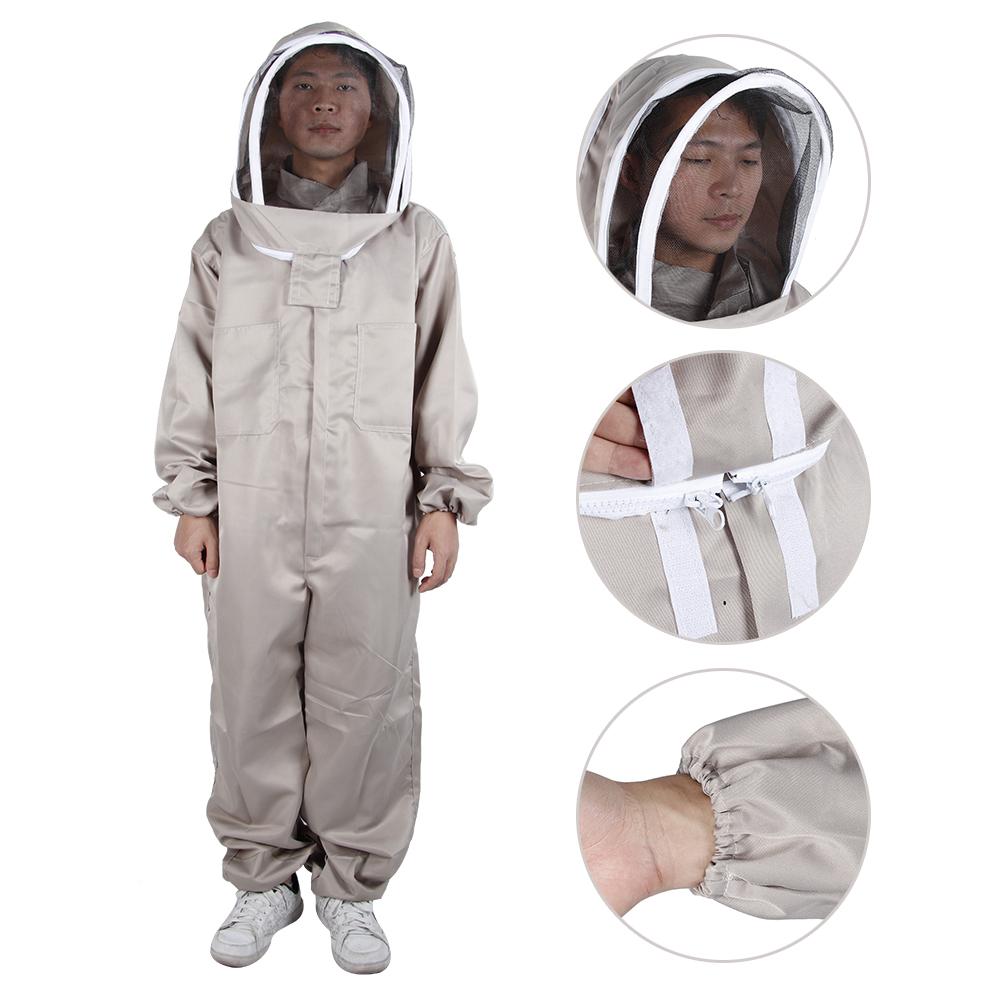 Hooded Beekeeper Suit, Protective Clothing with Removable Fencing Veil, Breathable, Double , Elastic Cuff for Beekeeping, Suitable Height