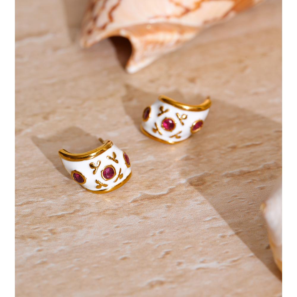 Eetit Weiße Emaille Zirkonia C-Form Huggie Ohrringe für Damen Edelstahl Täglich Hochwertiger Schicker Schmuck Allergie Vorbeugen