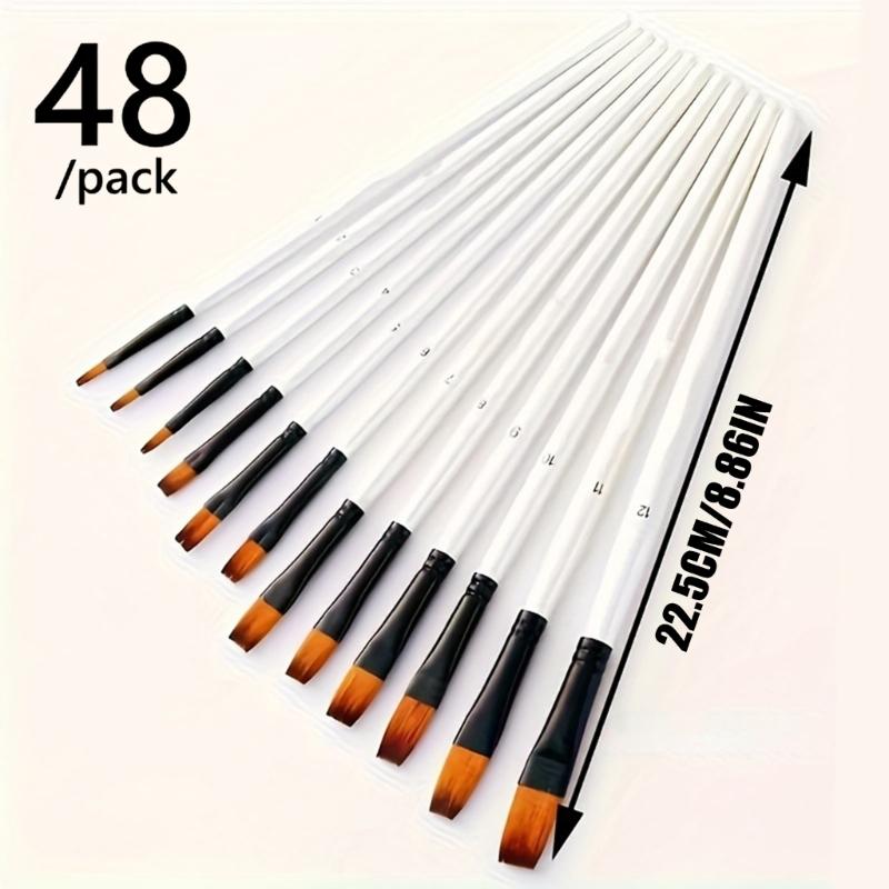 48Pcs Multipurpose Wooden Painting Brush Nylon Bristles Art Brush For Oil Acrylic Watercolor Gouache Painting Sketching