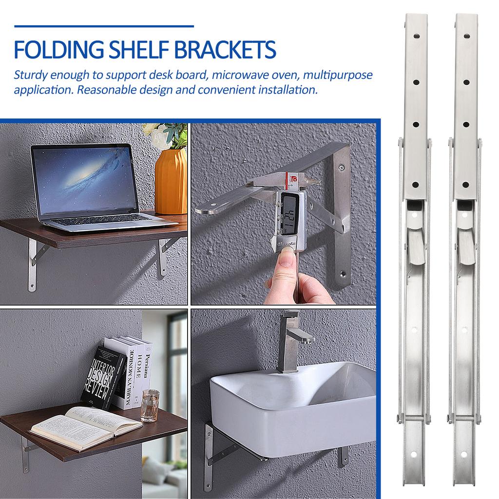 2pcs Stainless Steel Folding Brackets Heavy Duty Support For Shelf Storage Wall Board Mounting Bracket Desk Microwave Oven Use
