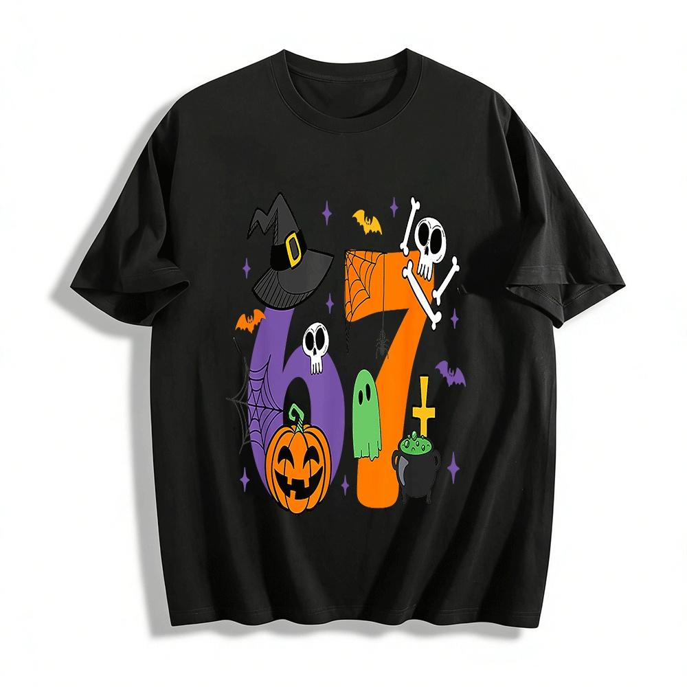 Halloween Themed Number 67 Print Casual Top For Adults Kids Pure cotton T-shirt XXS