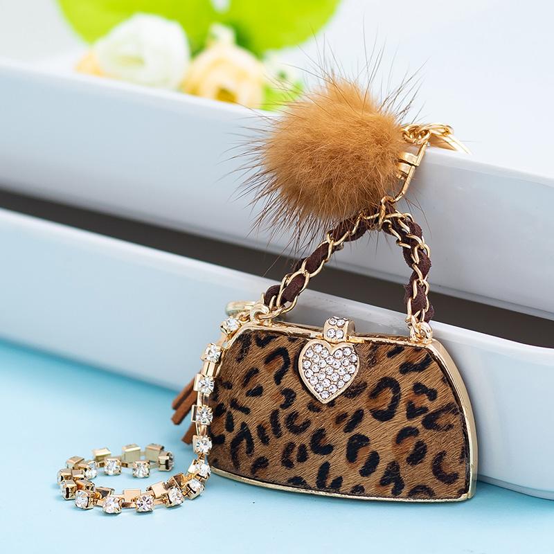Chaveiro de Metal para Bolsa de Luxo Formato de Bolsa de Couro Feminino Charme de Alta Qualidade Decoração Suporta um Selo Bolsa de Couro Leopardo