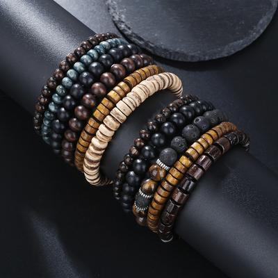 Retro Gestapeltes Perlenarmband Set Für Männer Frauen Holz Stein Designer Kollektion Stapelarmband Set Handgefertigt Unisex Accessoires