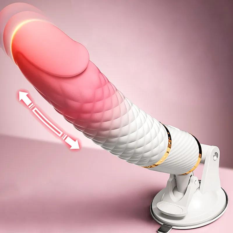 Vibrador Dildo Telescópico de Silicone Aquecido com Ventosa Potente e Textura Realista, Brinquedo Sexual Feminino Adulto