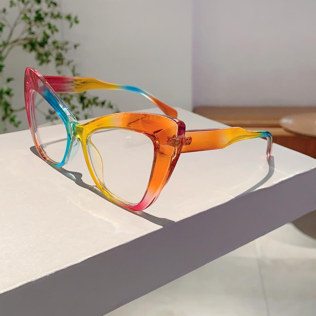 Oversized Cat Eye Glasses Women Stylish Vintage Blue Light Blocking Eyewear Butterfly Shaped Candy Color Rim Eyeglasses
