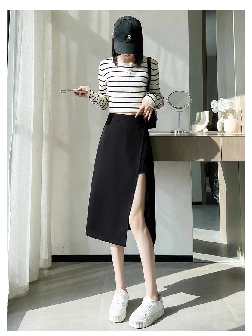 

Women s High-Waist Black A-Line Midi Skirt with Irregular Slit - Summer 2024 Fashion 4XL