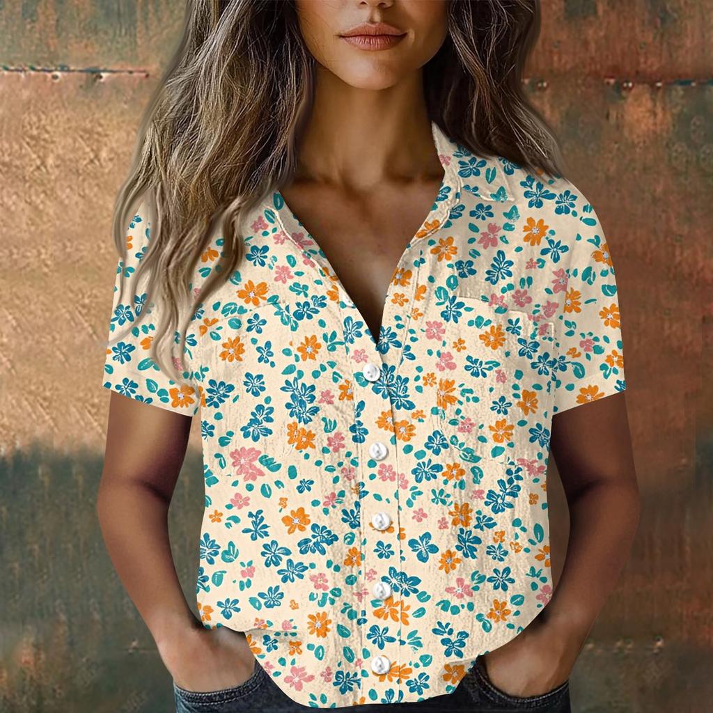 Damskie Bluzki Bawełniano-Lniane Koszule z Krótkim Rękawem Luźne Boho T-shirty Vintage Bluzki