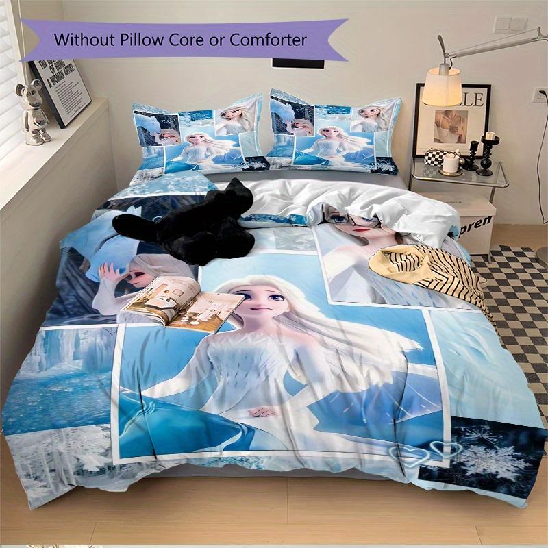 3pcs Stitching Princess Elsa Printed Bedding Set, Soft and Comfortable Quilt Cover for Bedroom, Guest Room (1 Duvet Cover + 2 Pillowcases, Pillow