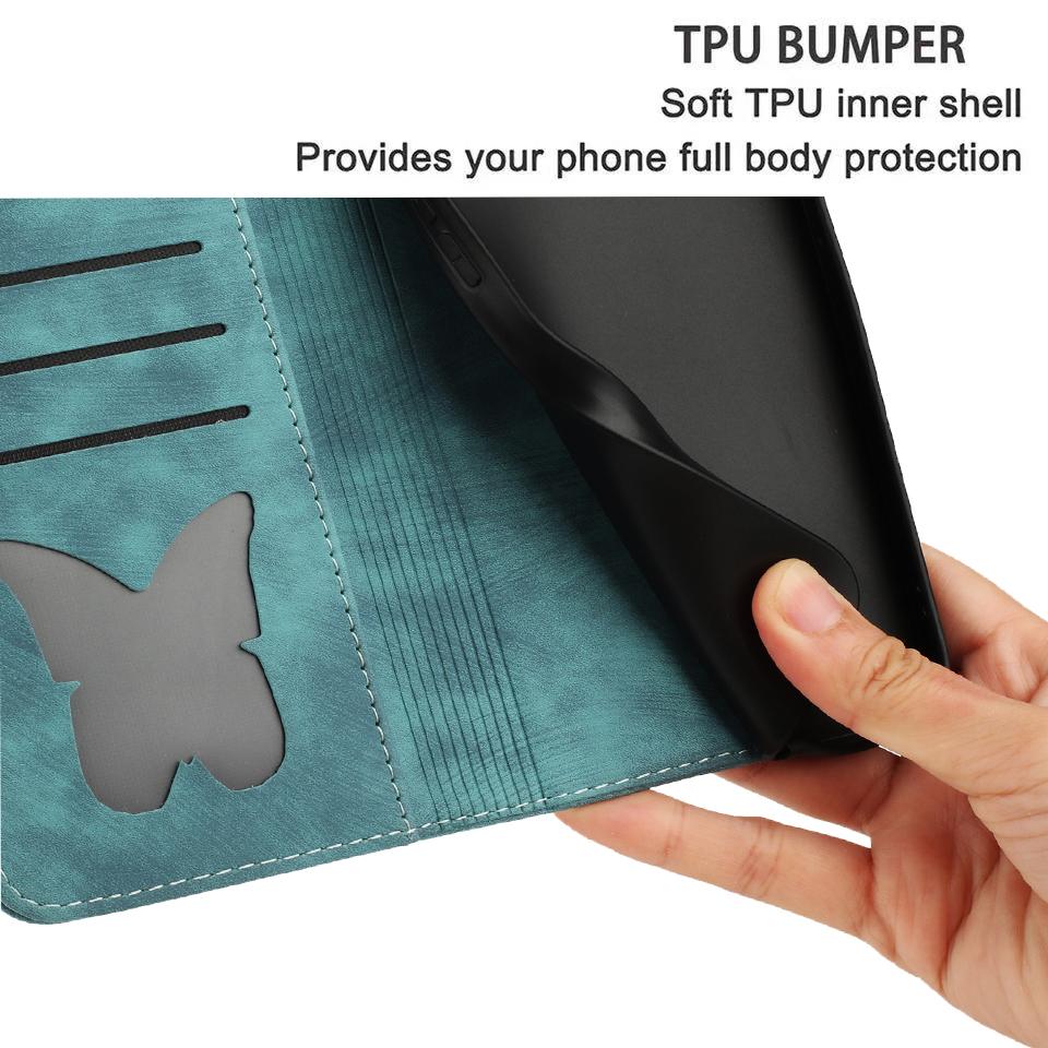 Luxuriöses Leder mit 3D-Prägung, einfarbig, für iPhone, Samsung, Xiaomi, Oppo, Magnetkartenhalter, Mädchen, niedliche Flip-Cover-Tasche