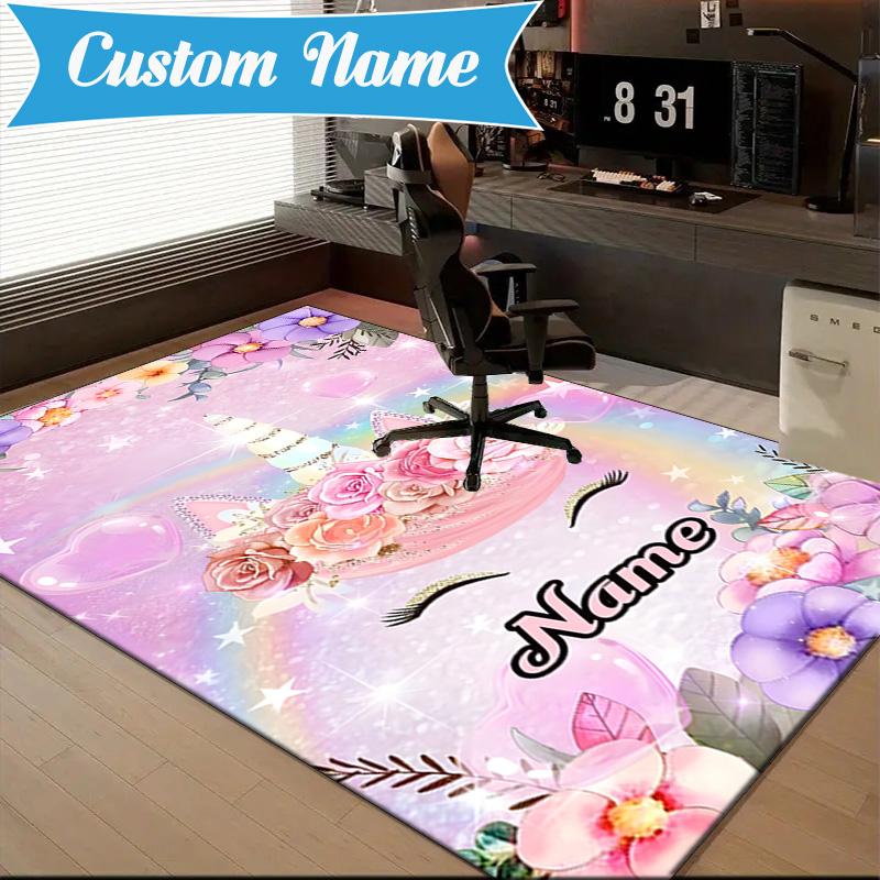 Custom Name Unicorn Fantasy  Rug for Living Room, Game Rooms, Office, Bedroom, Floor Mat Playful Design, fan gifts Christmas decor