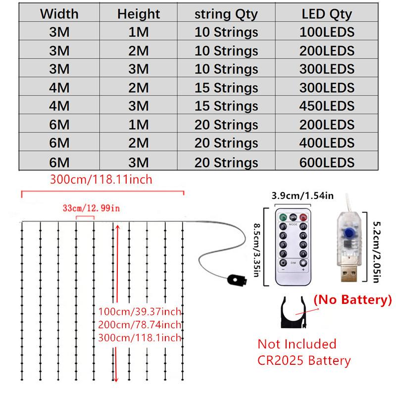 LED 346M USB Curtain Fairy Light String Christmas Decoration Garland Wedding Party Holiday Halloween Xmas Home Bedroom Light