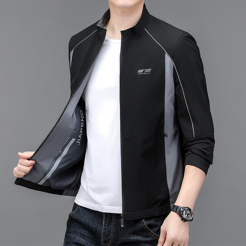 

Модная мужская куртка с воротником-стойкой и цветными блоками, новинка весны в корейском стиле, простая мужская однотонная куртка-кардиган 3XL