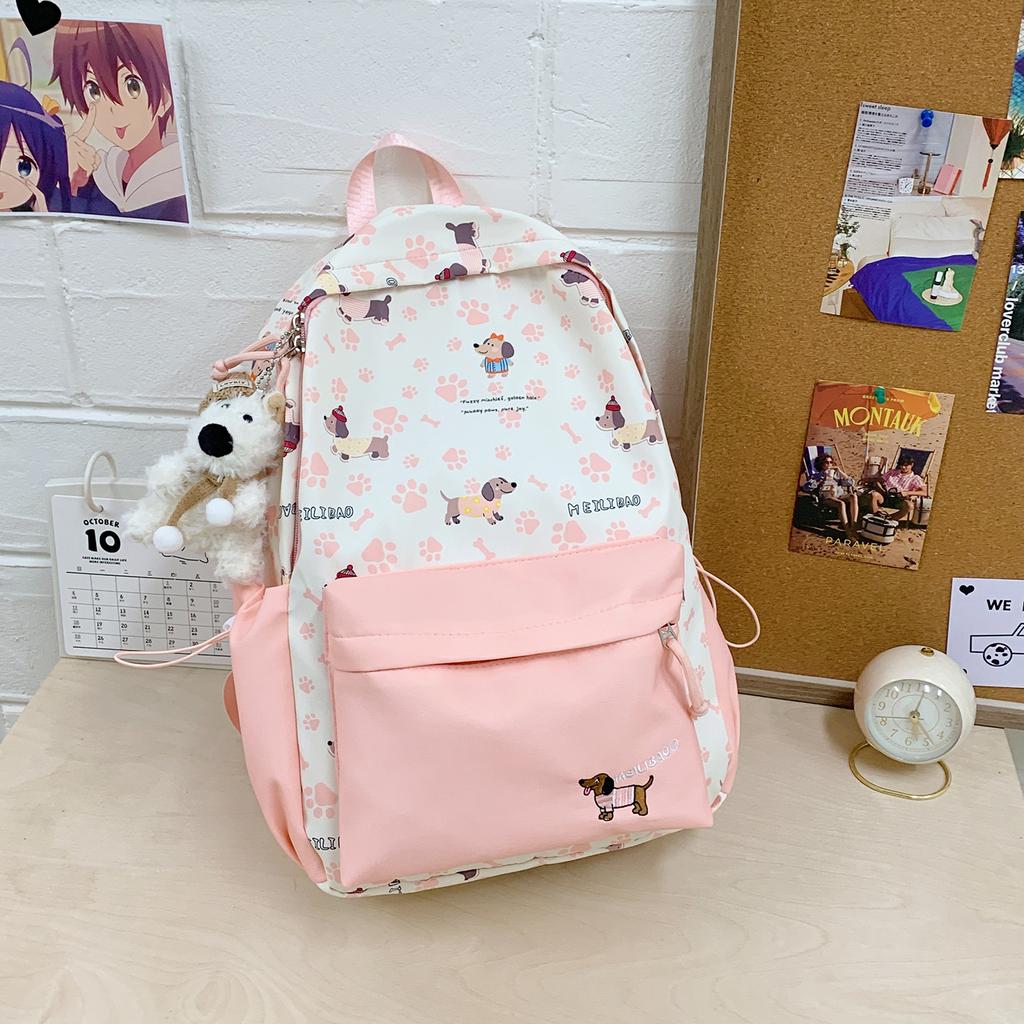 Schoolbag College Wind Junior High School Student Dachshund Dog Backpack Outdoor Travel Girl Backpack Contrasting Color Fashion Travel Bag