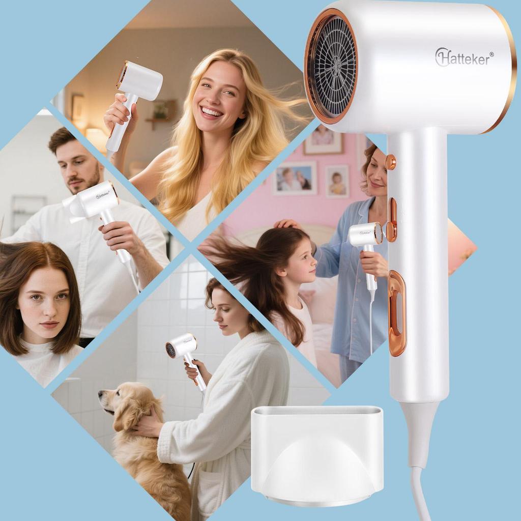 Hatteker High-Power 3200W Hair Dryer with 3 Heat Settings - Portable Hot & Cold Air for Home, Salon, and Hotel Use