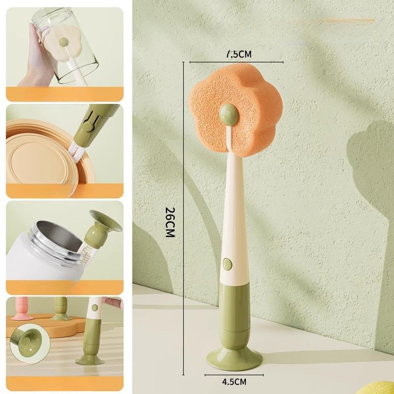 

Suction Cup Brush Household Kitchen Three-in-one Long-handled Baby Bottle Water Cup Container Sponge Brush Portable Cleaning Brush Three-in-one cup brush оранжевый