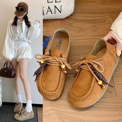Retro Versatile Soft Sole Inner Height Increase Women's Autumn New Lace-up Casual Lazy Light Going Out Single Shoes
