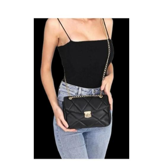 Schwarze gesteppte Hand- und Schultertasche für Damen