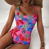One-piece Swimsuit Wide Square Collar Metal Buckles High Waist Sculptural Cut Women Monokini Swimming Beachwear