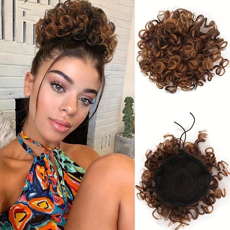 

Небрежный пучок, эластичный шнурок, накладные волосы, короткие кудрявые резинки для волос, хвост, синтетические наращивания для женщин, для ежедневного использования, для вечеринок