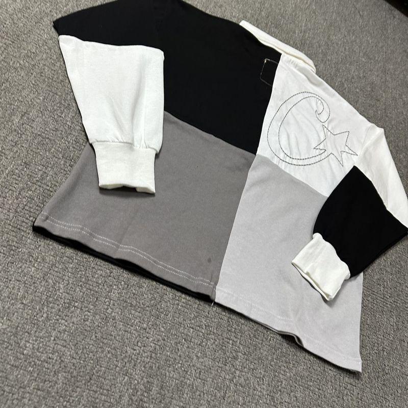 Long Sleeve T Shirt Color Block Embroidery Polo Streetwear Hip Hop Casual Top Young Men