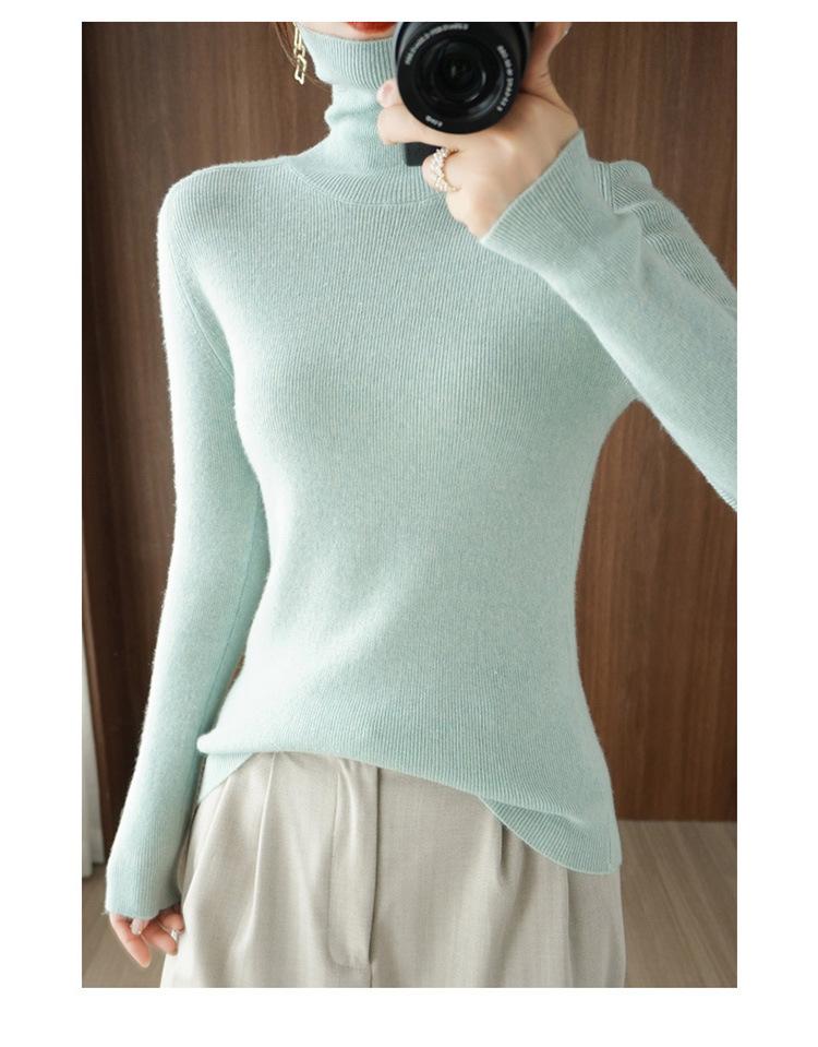 TIFICY Women's Fashion Casual Fall Winter Solid Color Print Long Sleeve High Neck Tops Women's Clothing Woolen Knitwear Sweaters