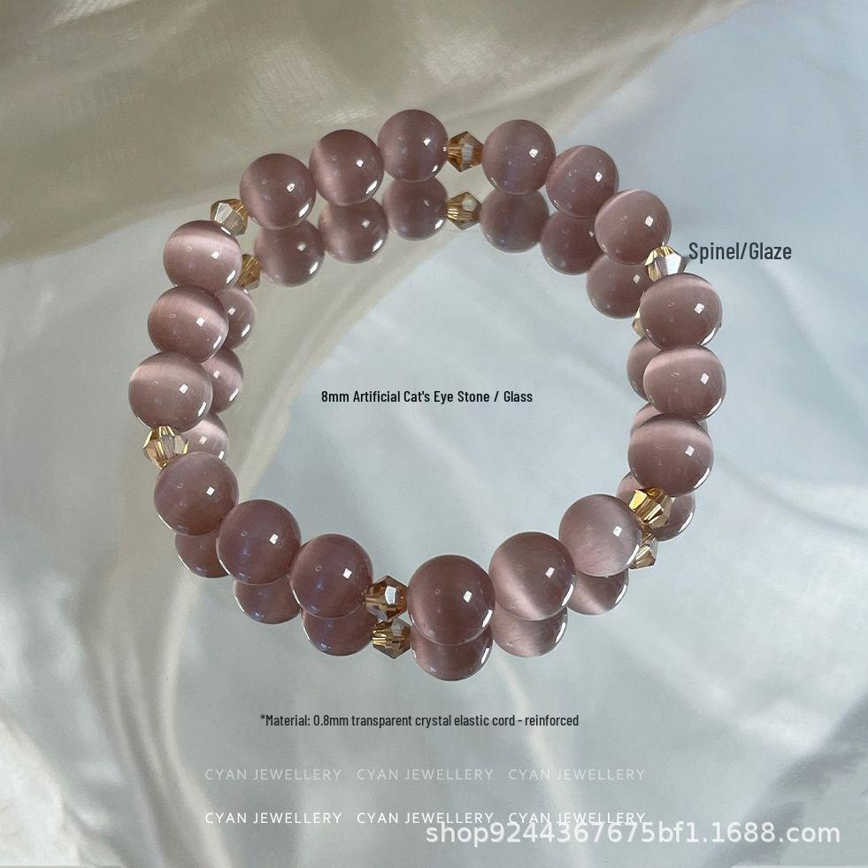 Elegant Crystal Ice Pink Purple Cat s Eye Spinel Bracelet for Women