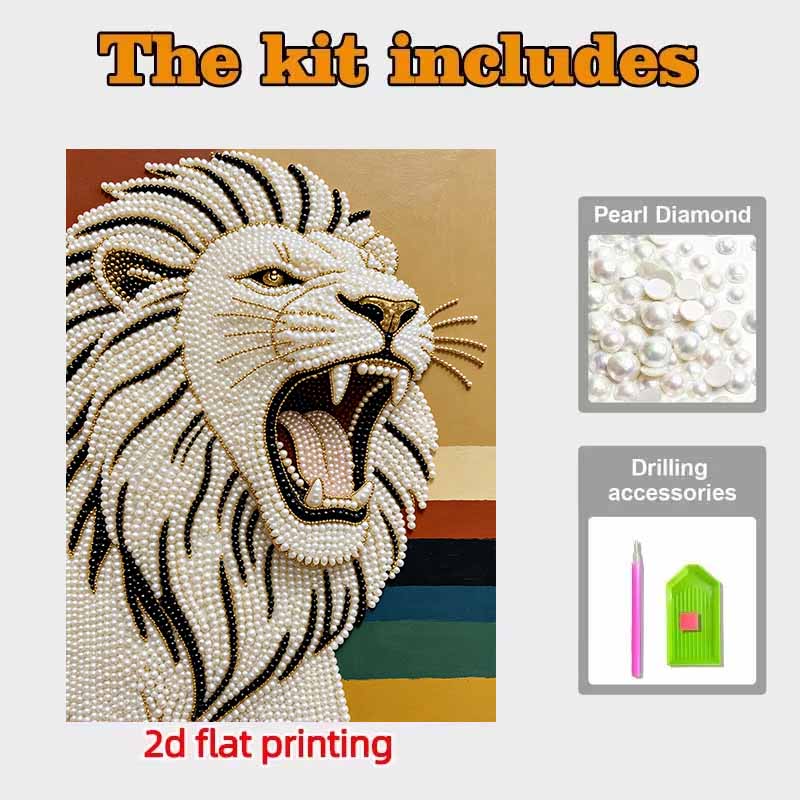 Pearl Painting Art Painting Kit for Adults and Beginners, Majestic Lion Head Sparkling Painting Craft Home Wall Decor Handmade Gift