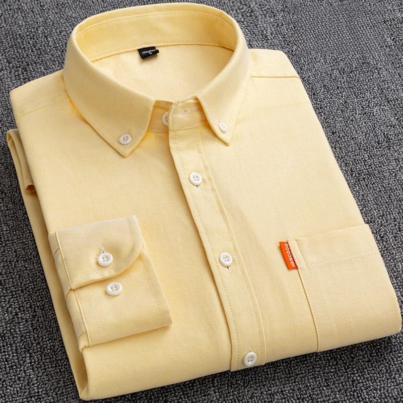 New 100% Cotton Oxford Men Shirts Long Sleeves Plaid Soft Regular Fit Formal Dress Shirt Pocket Social Blouse Male Clothes M-5XL