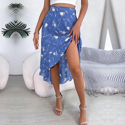 Damen Frühling Sommer Blumen Asymmetrische Rüschenkante Hohe Taille Schicke Röcke