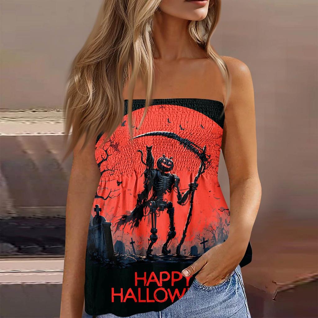 Summer Tube Tops For Women,Cute Sexy Off Shoulder Print Sleeveless T-Shirt