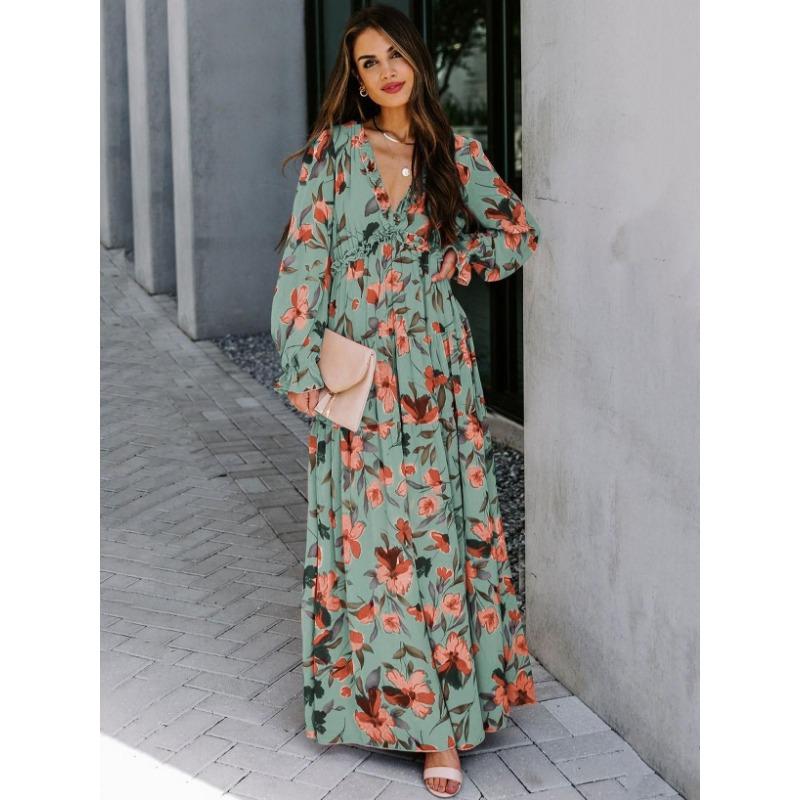 Langärmliges Damenmode-Druck-Abendkleid im Xianqi-Stil