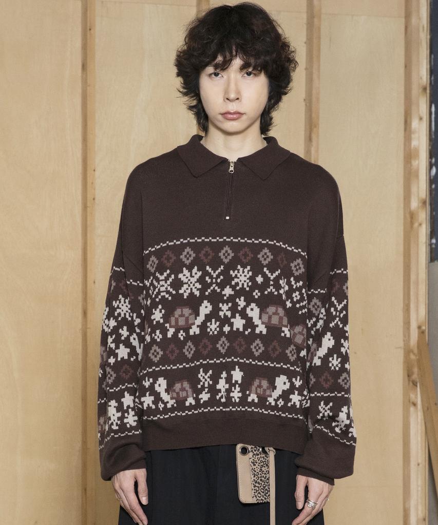 GLACK Gnt049 Turtles Fair Isle Nordic Knit (Brown)