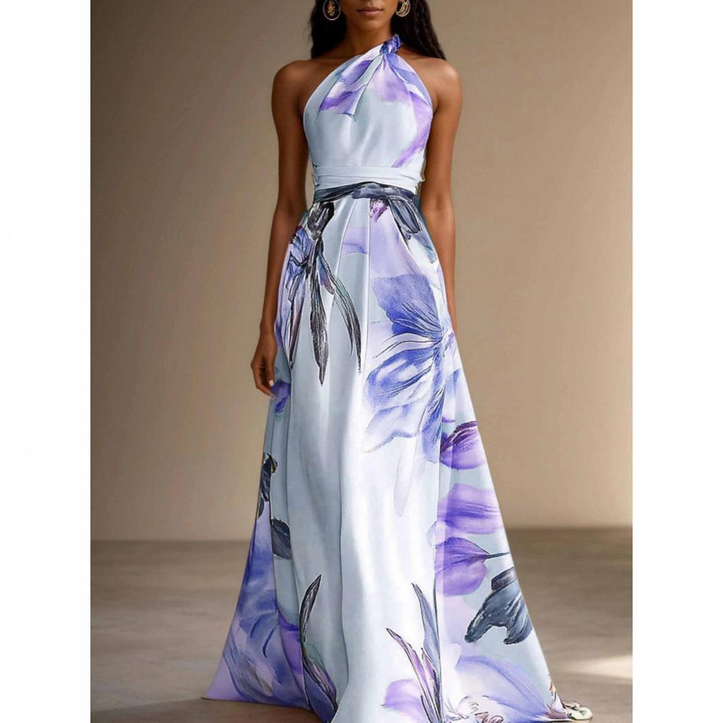 Women's Printed Long Dress Elegant Party Vacation Maxi Dress for