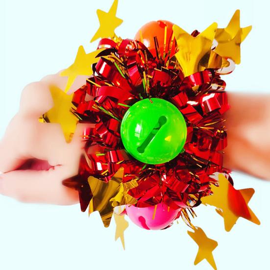 2Pcs Wrist Flower with Star Bell Decor Cheerleading Cheer Elastic Band Bracelet Holiday Celebration Metallic Sparkling Wrist Accessory
