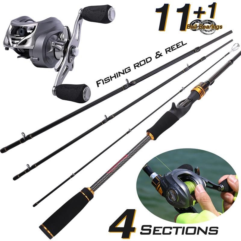 Sougayilang Fishing Reel and Rod Combos,24-Ton Carbon Fiber Fishing Poles with Baitcasting Reel,11+1 Ball Bearings for Travel Freshwater