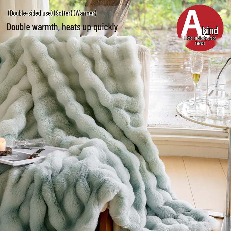 

Утолщенное фланелевое зимнее одеяло: Шаль из кроличьего меха, кораллового флиса для офисного сна, кондиционирования воздуха и использования на диване 100x160cm - Shawl/Leg Cover Blanket