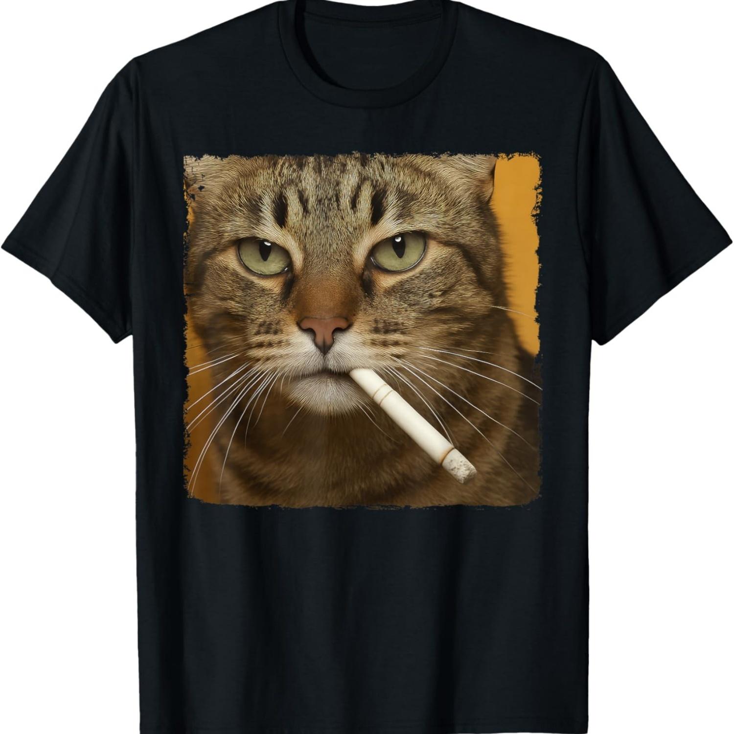 Funny Cat Smoking For Men Women Gen Z Meme T-Shirt S чёрный