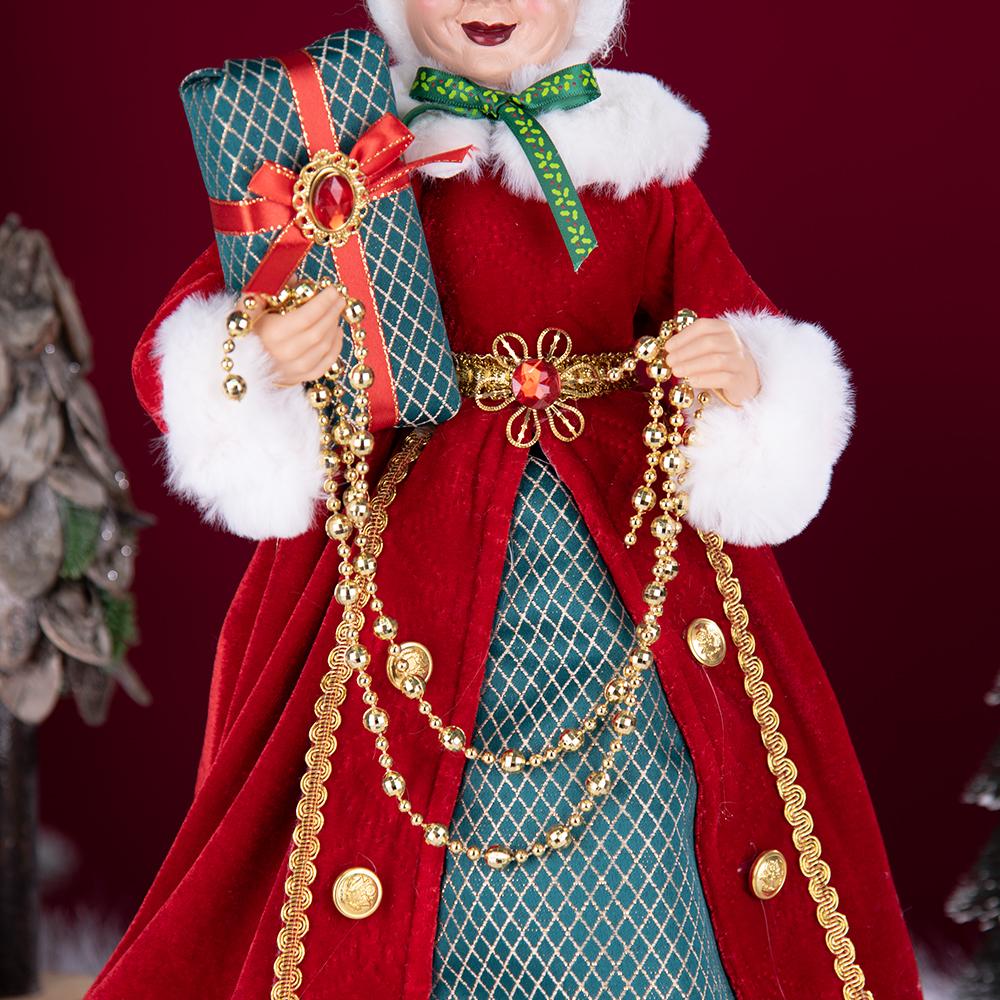 Statua di Mrs Claus in Piedi da 45 cm con Scatola Regalo, Ornamento Nonna di Natale con Vestito di Velluto Rosso