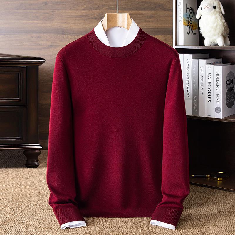 Men's 100% Pure Wool Half-High Neck Sweater, Machine Washable, Thick Base Layer - 2025 Autumn/Winter New Style