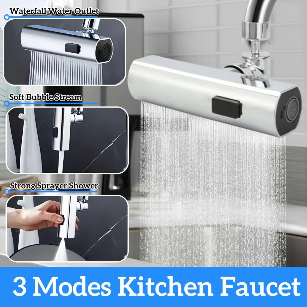 3 Gear Waterfall Kitchen Faucet Universal Splash Proof Extension Saving Nozzle 360 ° Rotating Bubbler Boosting Extended Faucet