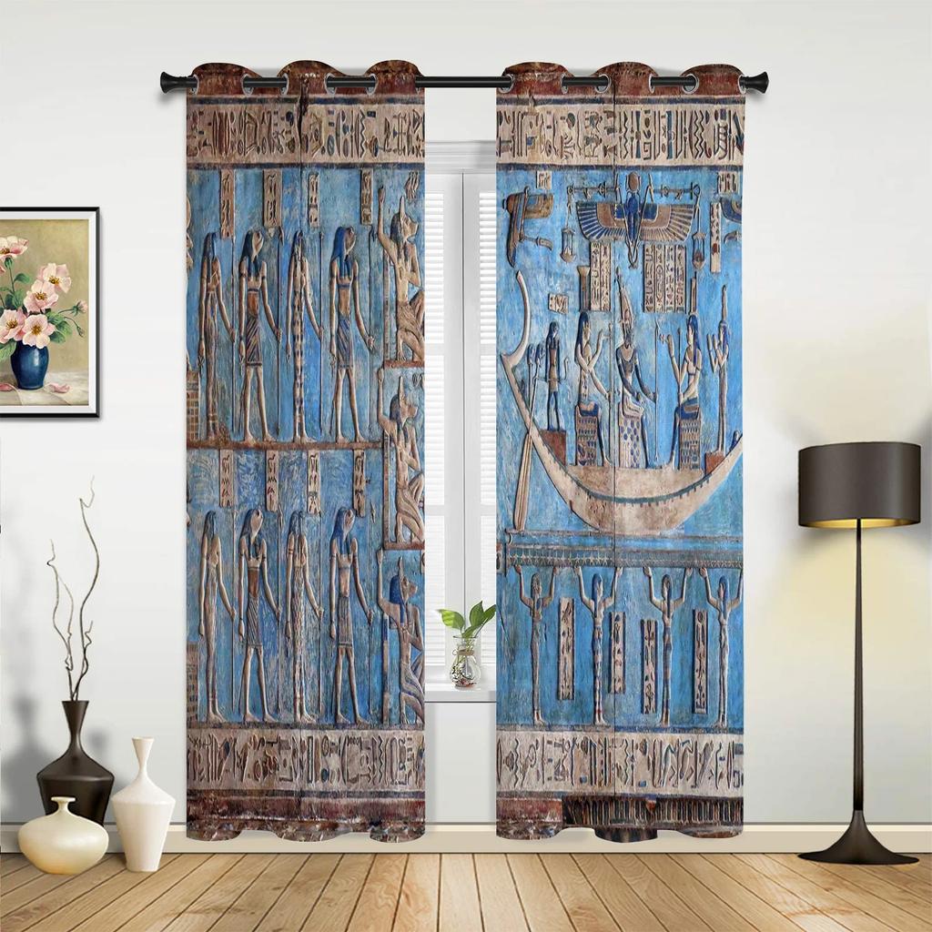 Egypt Pharaoh Yellow Mural Ancient Window Curtains Home Decoration Living Room Curtains Kid's Room Cortinas For Kitchen Bedroom