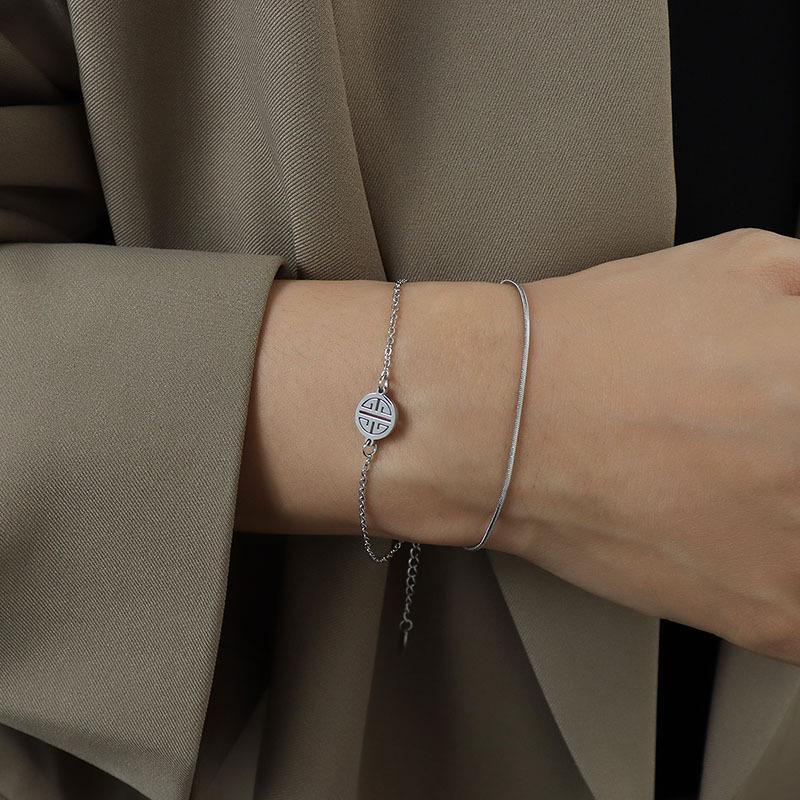 18k Gold Double Layer Snake Chain Bracelet in Titanium Steel