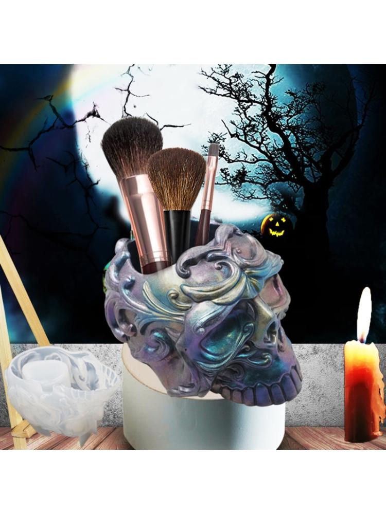 3D Skull Resin Mold Skull Storage Box Silicone Mold Epoxy Mold for Resin Casting Halloween Party Supply Home Decoration